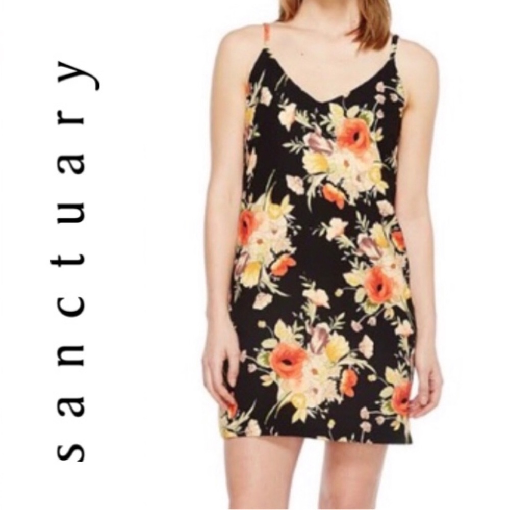 Sanctuary Black & Orange Floral Slip Dress Size M